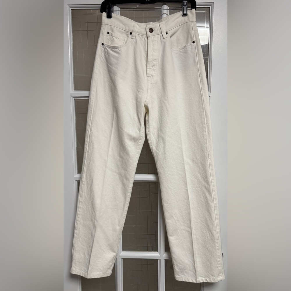 Massimo Dutti High-Rise Straight Leg Jeans — Off-White